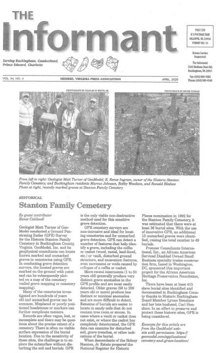 Article about GeoModel's Survey of the Stanton Family Cemetery